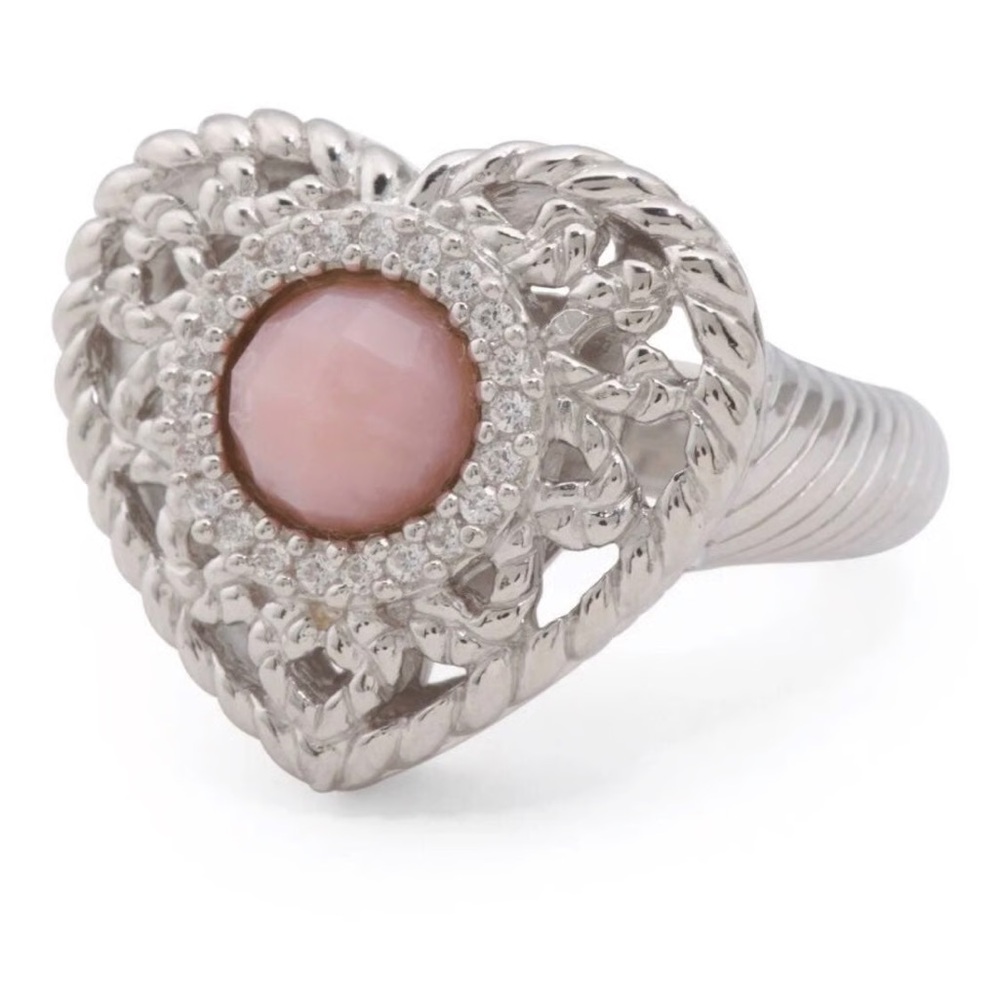 Judith Ripka key to my heart faceted pink opal and lab grown diamonds ring